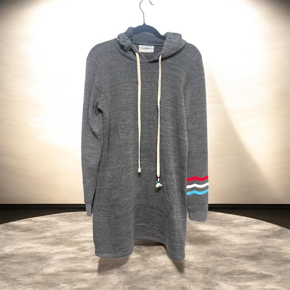 Sol Angeles Gray Hoodie Dress with Colorful Stripes